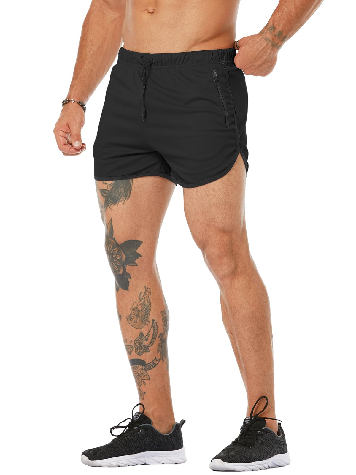 Sazeky Mens Running Shorts 3 Inch Quick Dry Lighweight Gym Workout Shorts with Zipper Pockets Athletic Jogging Shorts for Men Black