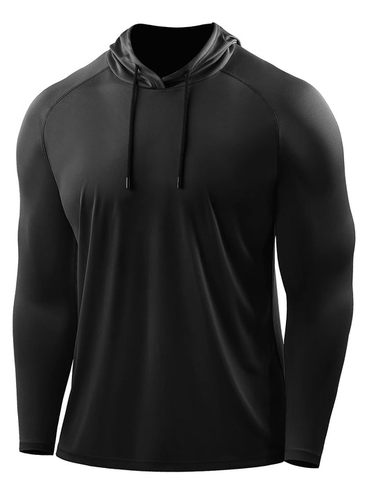 CADMUS Men's Workout Long Sleeve Fishing Shirts UPF 50+ Sun Protection Dry Fit Hoodies,1 Pack,096,Black,XXX-Large