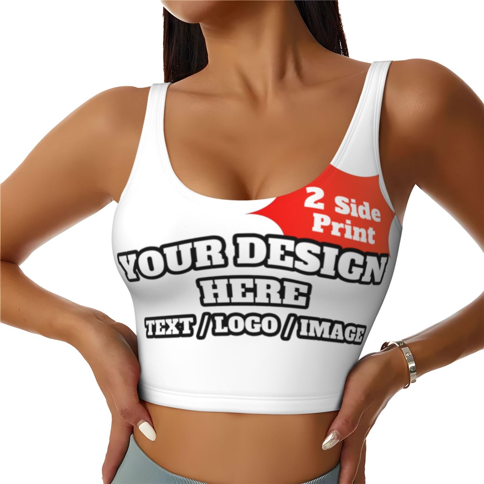 Generic Custom Women's Sports Bra Personalized Photo Name Logo Text Workout Tank Tops Crop Tank Top White, XX-Large