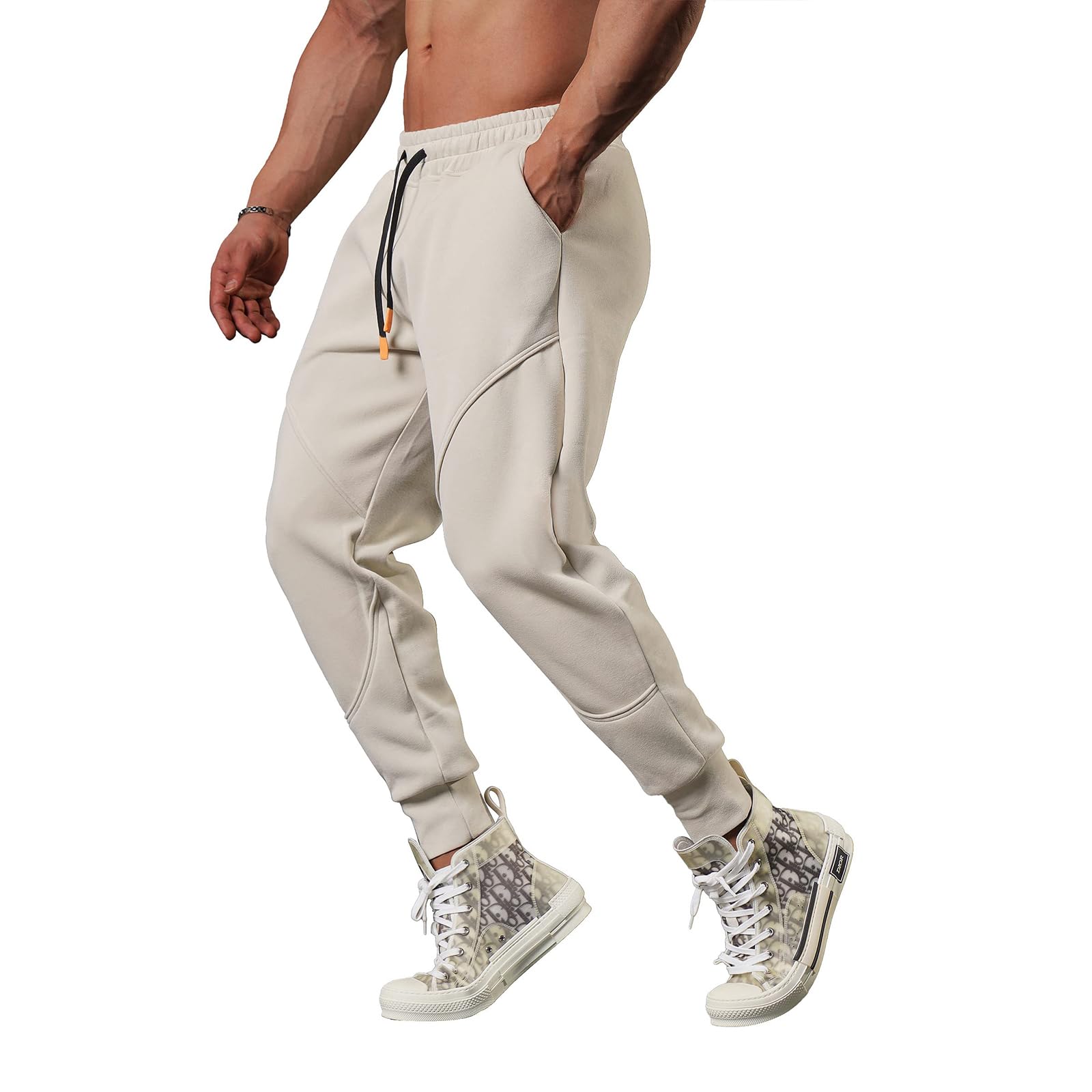 Lasjixion Men's Casual Sweatpants Joggers for Men Workout Hiking Pants Running Pants Sports Track Training Apricot