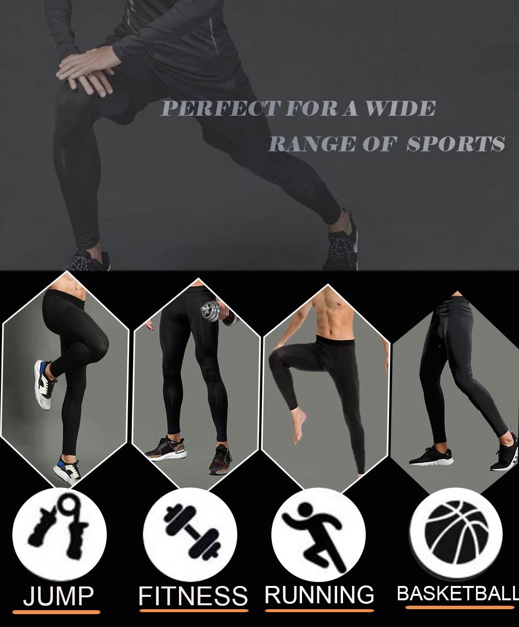 Smatstyle Men’s Compression Pants Athletic Compression Leggings Sports Tights Fit Running Base Layer Workout Basketball Gym Black