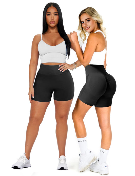 Womens Scrunch Gym Butt Lifting Seamless Shorts Yoga High-Waisted Workout Athletic Running Exercise Active Booty Shorts Squat Proof Stretchy Leggings Pants Fitness Sport Biker Spandex Clothes 5" Black
