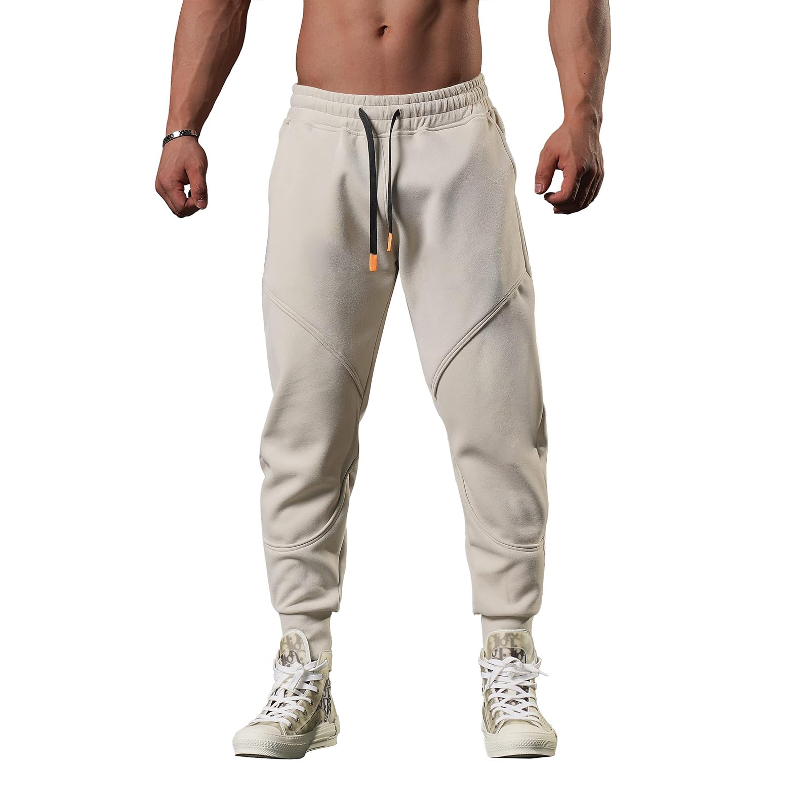 Lasjixion Men's Casual Sweatpants Joggers for Men Workout Hiking Pants Running Pants Sports Track Training Apricot