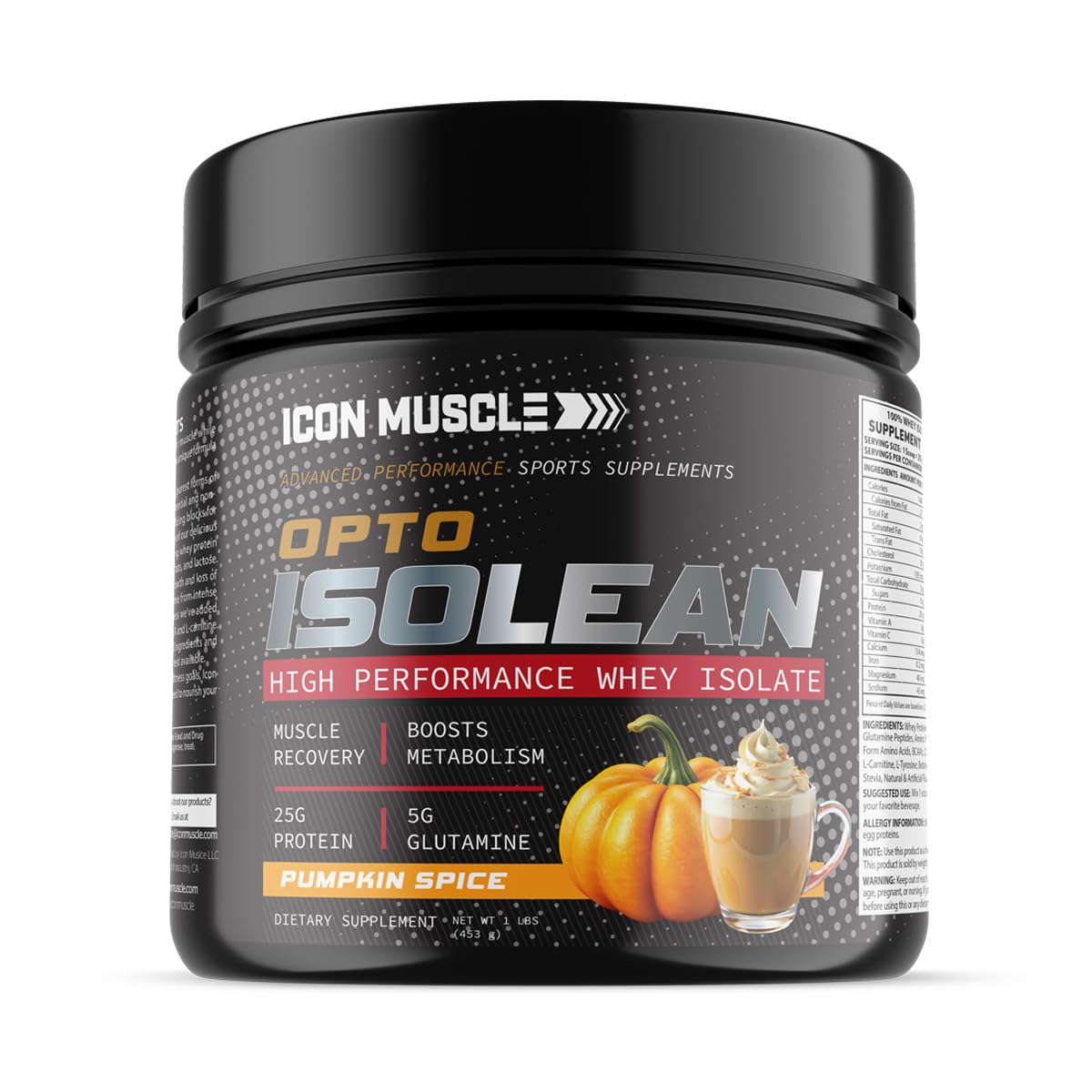 Icon Muscle Isolean Whey Protein Isolate Powder | Pumpkin Spice | Pre & Post Workout Whey Protein Powder | Protein Powder | Amino Acids | Protein Shake | Protein Powder | Holiday | 25g Protein | 1 lb