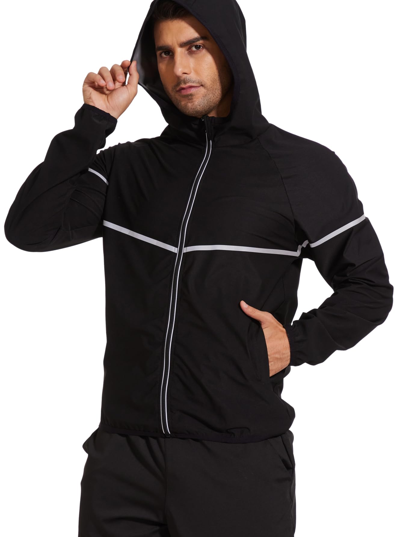 NINGMI Men Sauna Suit Sweat Jackets Long Sleeve Shirt Hood Zipper Workout Top Body Shaper Fitness Gym