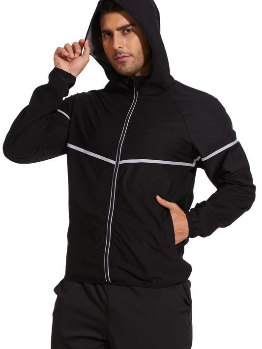 NINGMI Men Sauna Suit Sweat Jackets Long Sleeve Shirt Hood Zipper Workout Top Body Shaper Fitness Gym