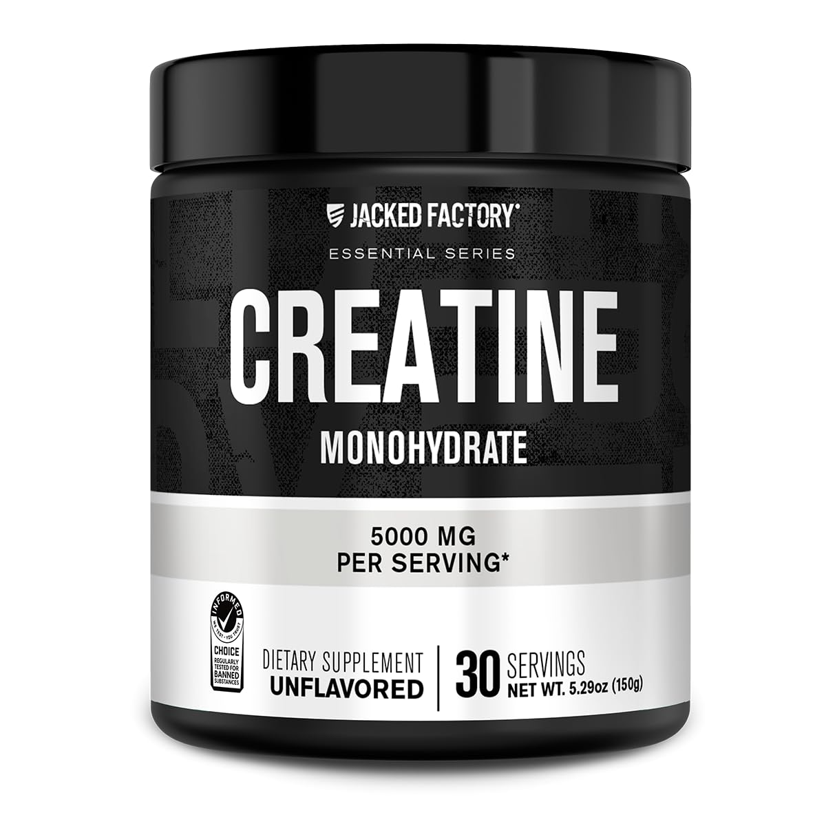 Jacked Factory Creatine Monohydrate Powder 150g - Creatine Supplement for Muscle Growth, Increased Strength, Enhanced Energy Output and Improved Athletic Performance 30 Servings, Unflavored