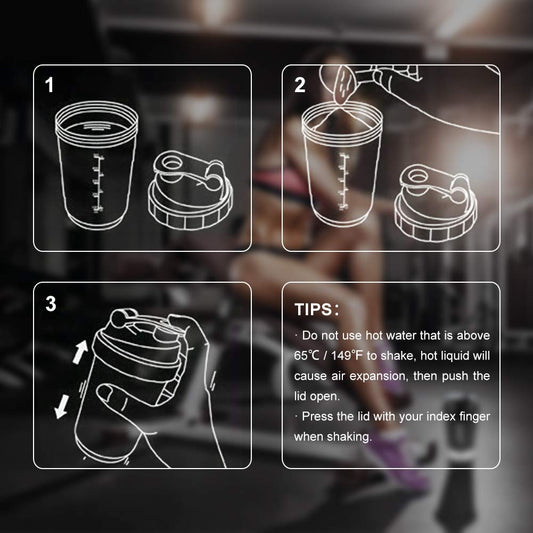 VIGIND Protein Shaker Bottle,16 oz Shake Cup for Protein Powder with Storage,Sports Water Bottle,Non Slip 3 Layer Twist Off 3 oz Cups with Pill Tray Leak Proof Shake Bottles for Protein Mixes