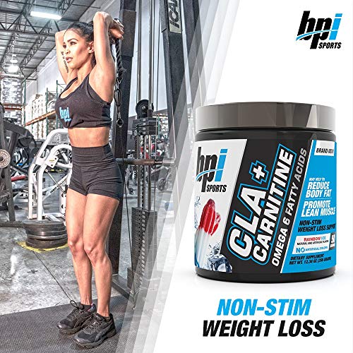 BPI Sports CLA + Carnitina – Ácido linoleico conjugado – Rendimiento, músculo magro – Sin cafeína – Para hombres y mujeres – Rainbow Ice – 50 porciones – 12.34 Oz.