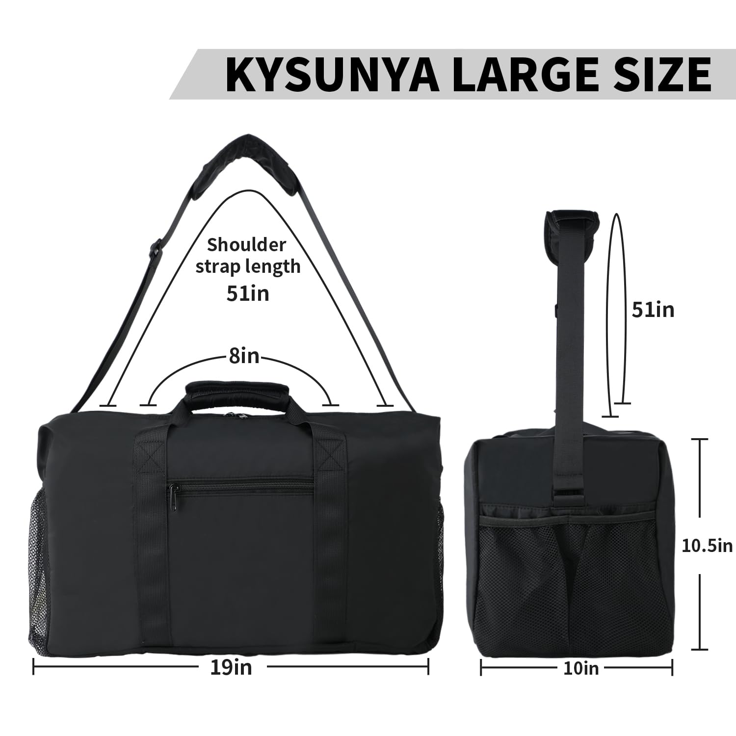 Large Sport Tote Bag, Waterproof Duffel Travel Bag Perfect as A Women/Man Weekender Carry-on Overnight Bags (Black)