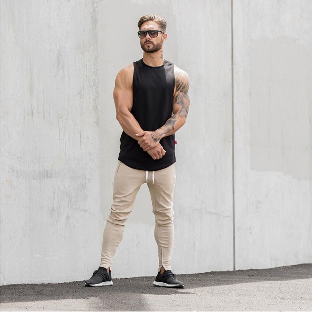 ZUEVI Men's Muscular Cut Open Sides Bodybuilding Tank Top Gym Workout Stringer T-Shirt (Gray-2XL-XL)