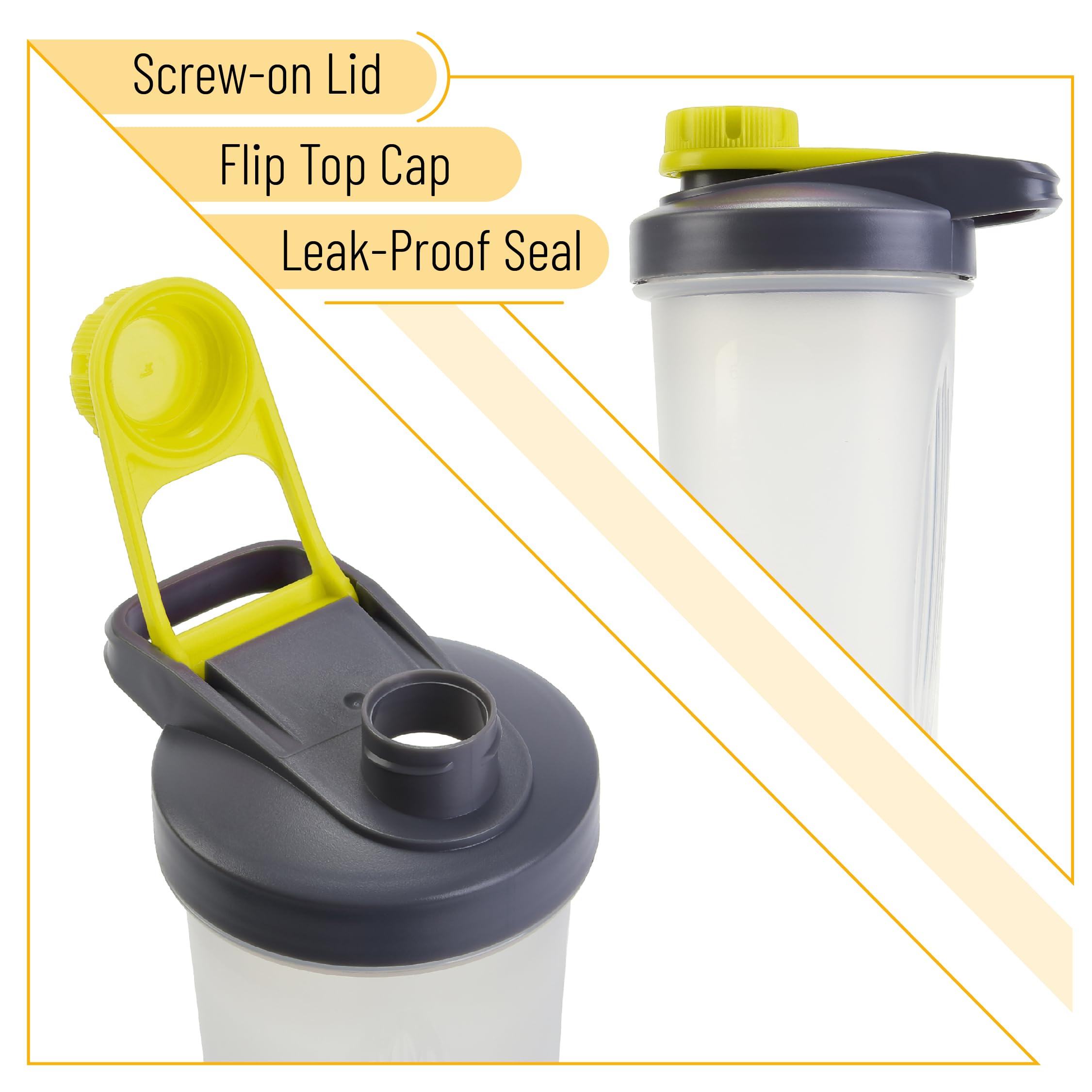 Mr. Pen- Shaker Bottles for Protein Mixes with Twist Cap, 28 oz, Gray/Yellow, Protein Shaker Bottle with Wire Whisk Ball, Mixer Bottle, Protein Shake Bottles, Protein Bottle, Protein Shake Bottle
