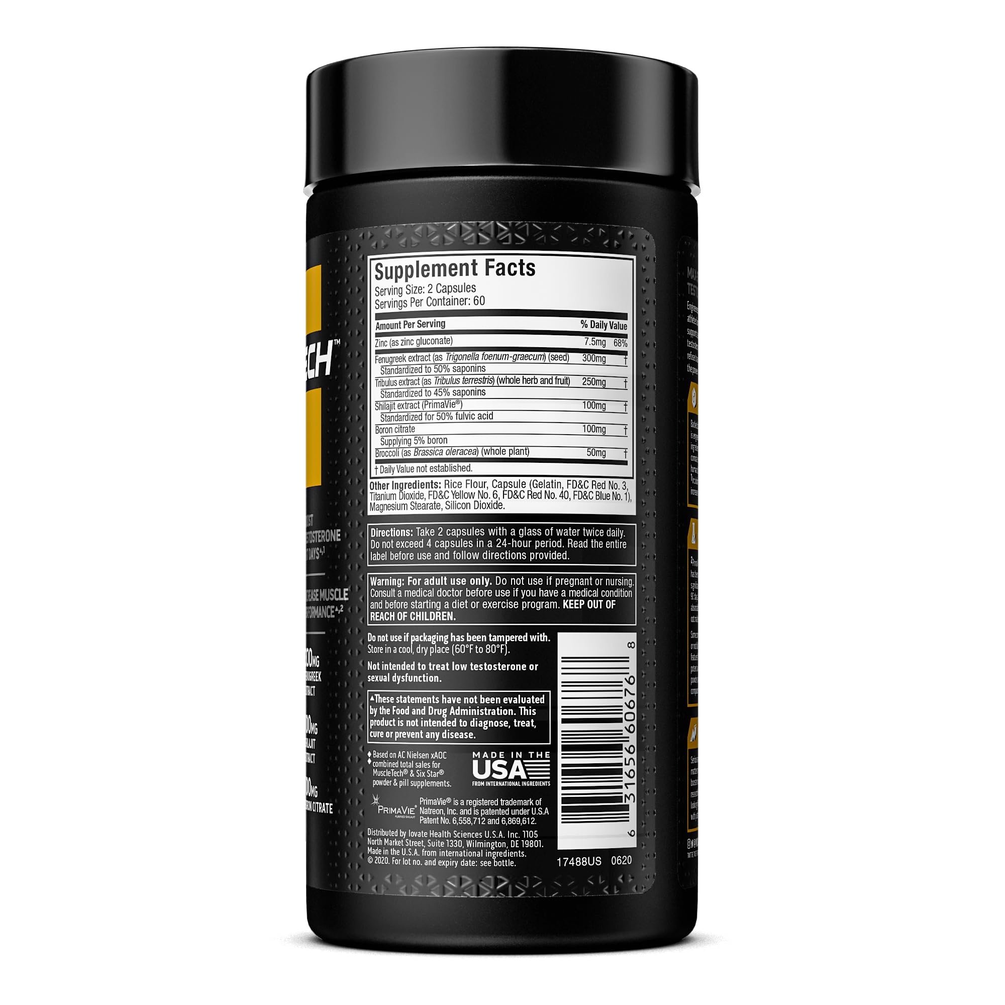 Potenciador de testosterona para hombres, MuscleTech AlphaTest, Tribulus Terrestris y suplemento de boro, ATP de máxima potencia y potenciador de pruebas, suplementos de entrenamiento diario para hombres, 120 pastillas (el paquete puede variar)