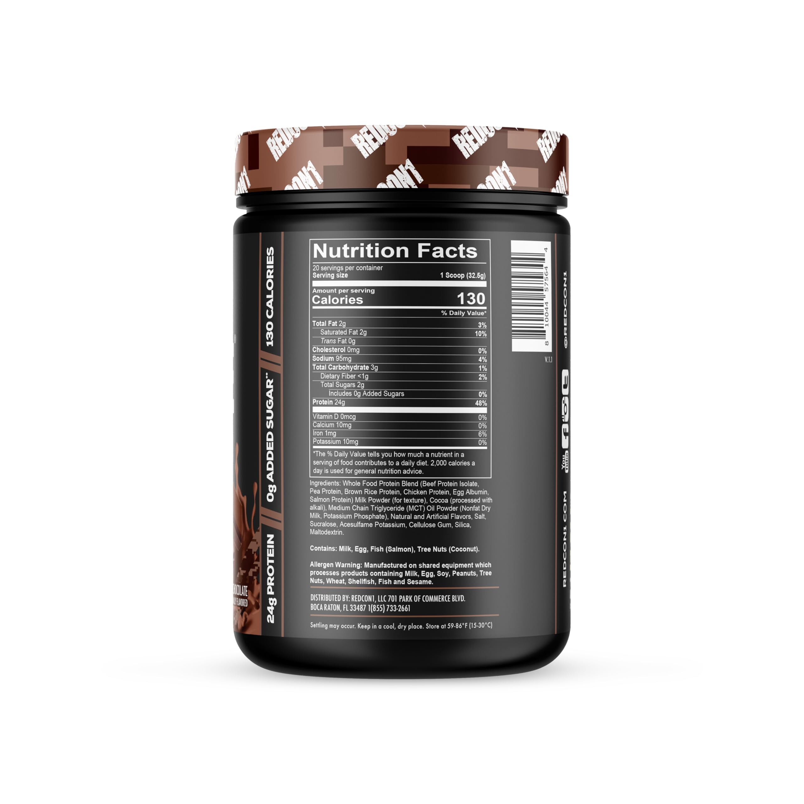 REDCON1 MRE Lite Whole Food Protein Powder, Chocolate - Low Carb & Whey Free Meal Replacement with Animal Protein Blends - Easy to Digest Supplement Made with MCT Oils (20 Servings)