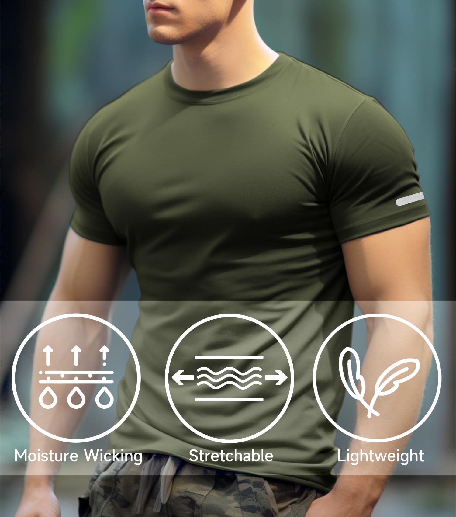 Athletic Shirt for Men Dry Fit(Army Green,L)