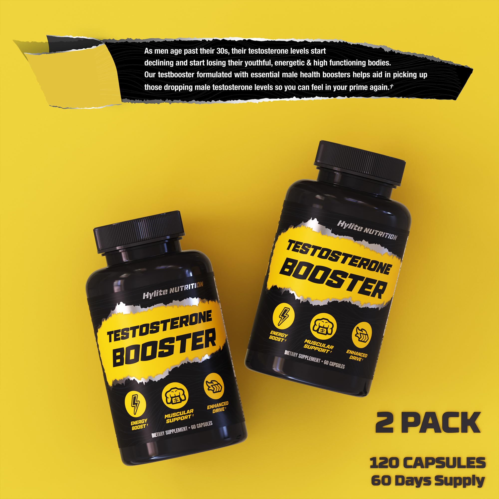 Testosterone Booster - Testosterone Supplement for Men - Male Enhancing Pills for Muscle Growth, Libido, Stamina, Strength - Tongkat Ali Muscle Builder Workout Supplement - Total T Test Boost - 2 PACK