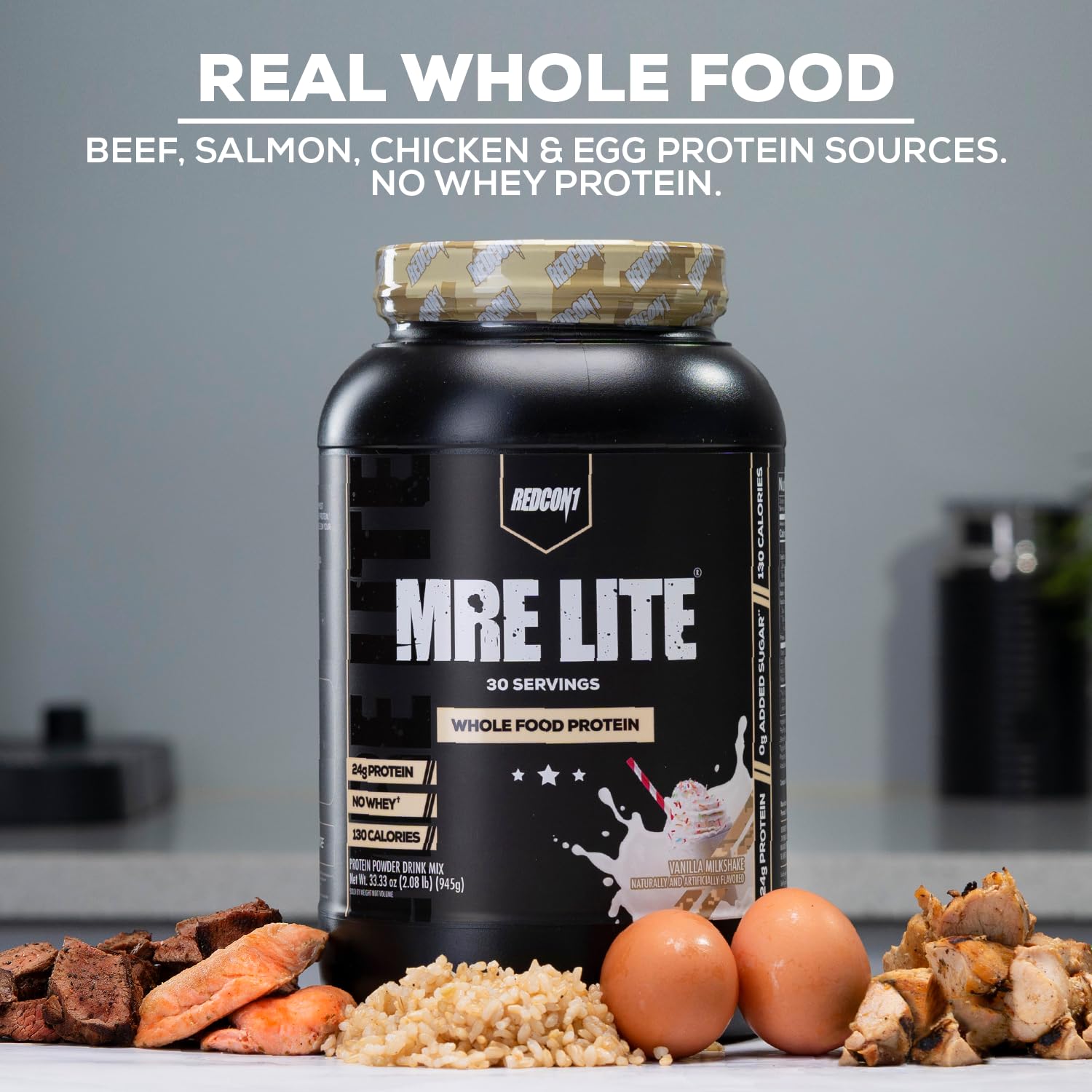 REDCON1 MRE Lite Whole Food Protein Powder, Vanilla - Low Carb & Whey Free Meal Replacement with Animal Protein Blends - Easy to Digest Supplement Made with MCT Oils (20 Servings)