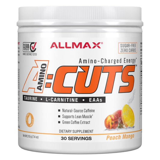 ALLMAX Nutrition AMINOCUTS (ACUTS), Amino-Charged Energy Drink with Taurine, L-Carnitine, Green Coffee Bean Extract, Peach Mango, 30 Servings