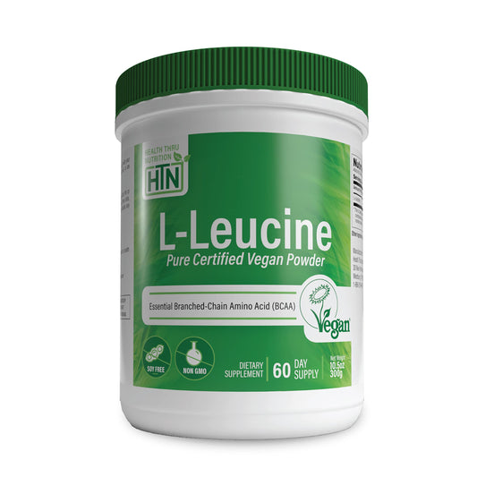 Health Thru Nutrition Pure L-Leucine Powder 300g | Certified Vegan | Fermented | Non-GMO | Essential BCAA | 3rd Party Tested | 5 Grams per Serving | (60 Servings)