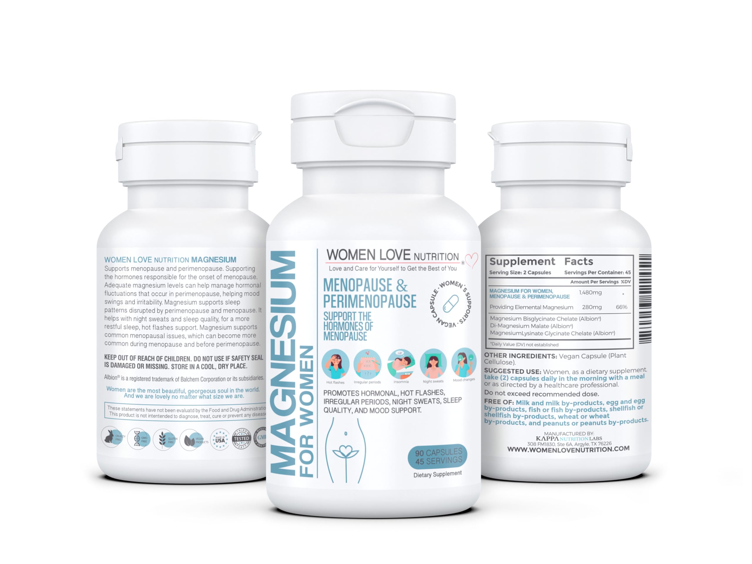 WOMEN LOVE NUTRITION, Magnesium for Women, Menopause & Peromenopause (90 Capsules)