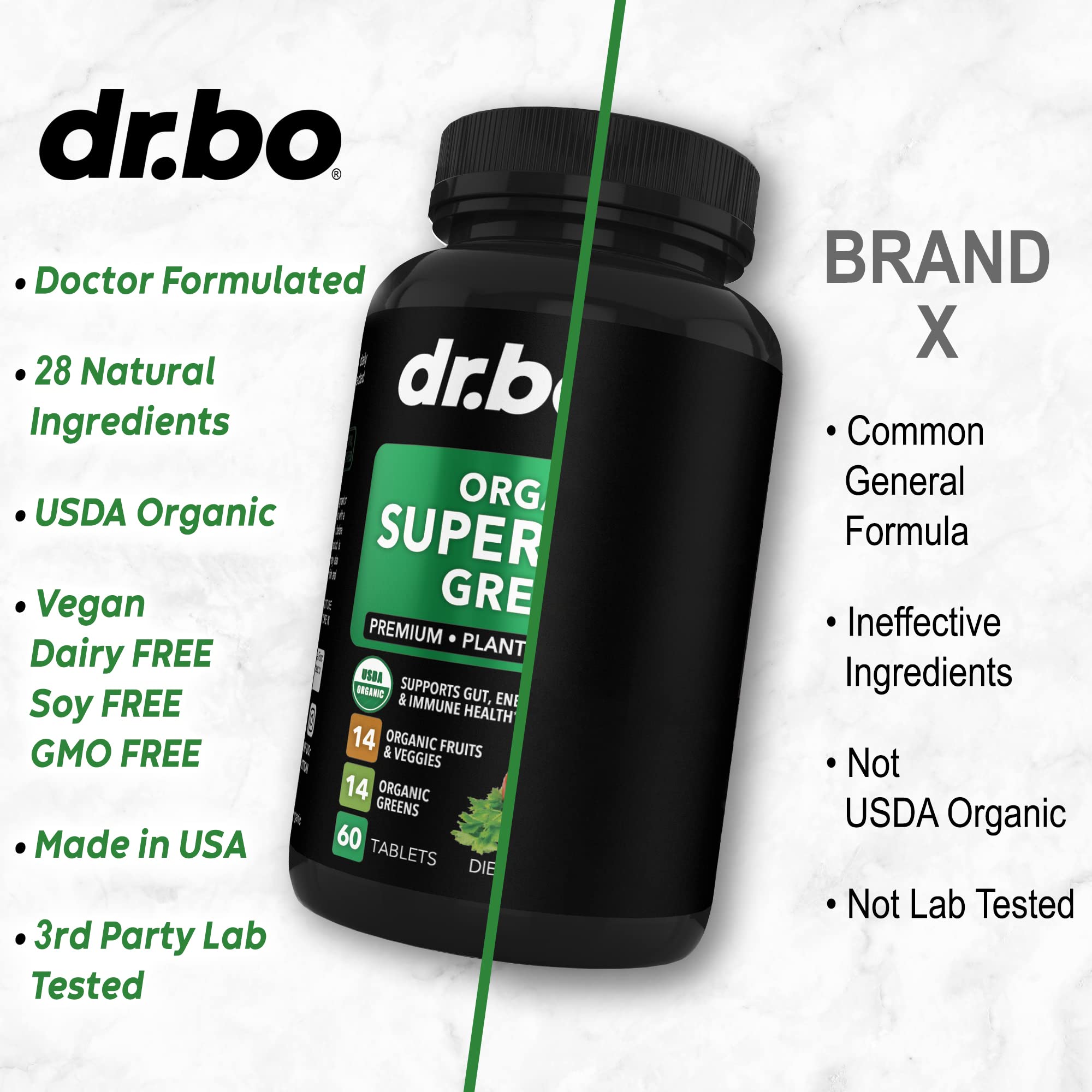 Organic Superfood Greens & Fruit Supplements - Energy Super Food Fruits and Veggies Supplement Tablets - Daily Green Veggie Powder Blend Plus Vegetable Foods Alfalfa, Spinach, Cabbage & Spirulina Tabs