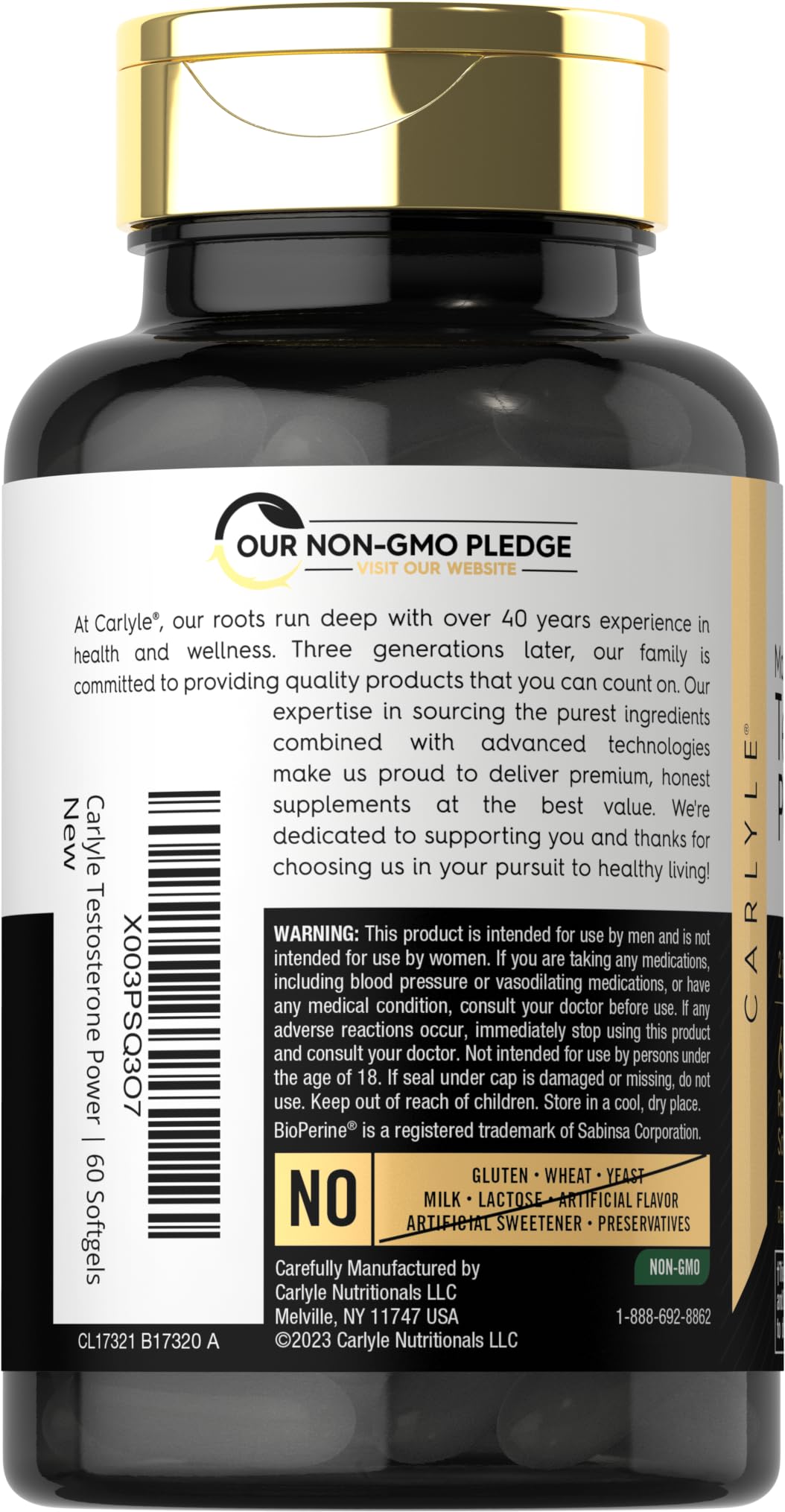 Carlyle Testosterone Power for Men | 60 Rapid Release Softgels | Non-GMO, Gluten Free Supplement