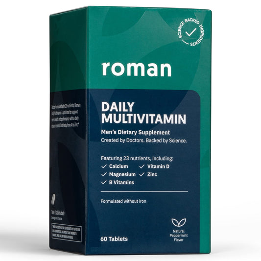 ROMAN Daily Multivitamin for Men | Supports Physical Activity, Brain + Heart Health, and Immune System with 23 Key Nutrients Including Calcium, Magnesium, and Zinc | 30-Day Supply (60 Tablets)