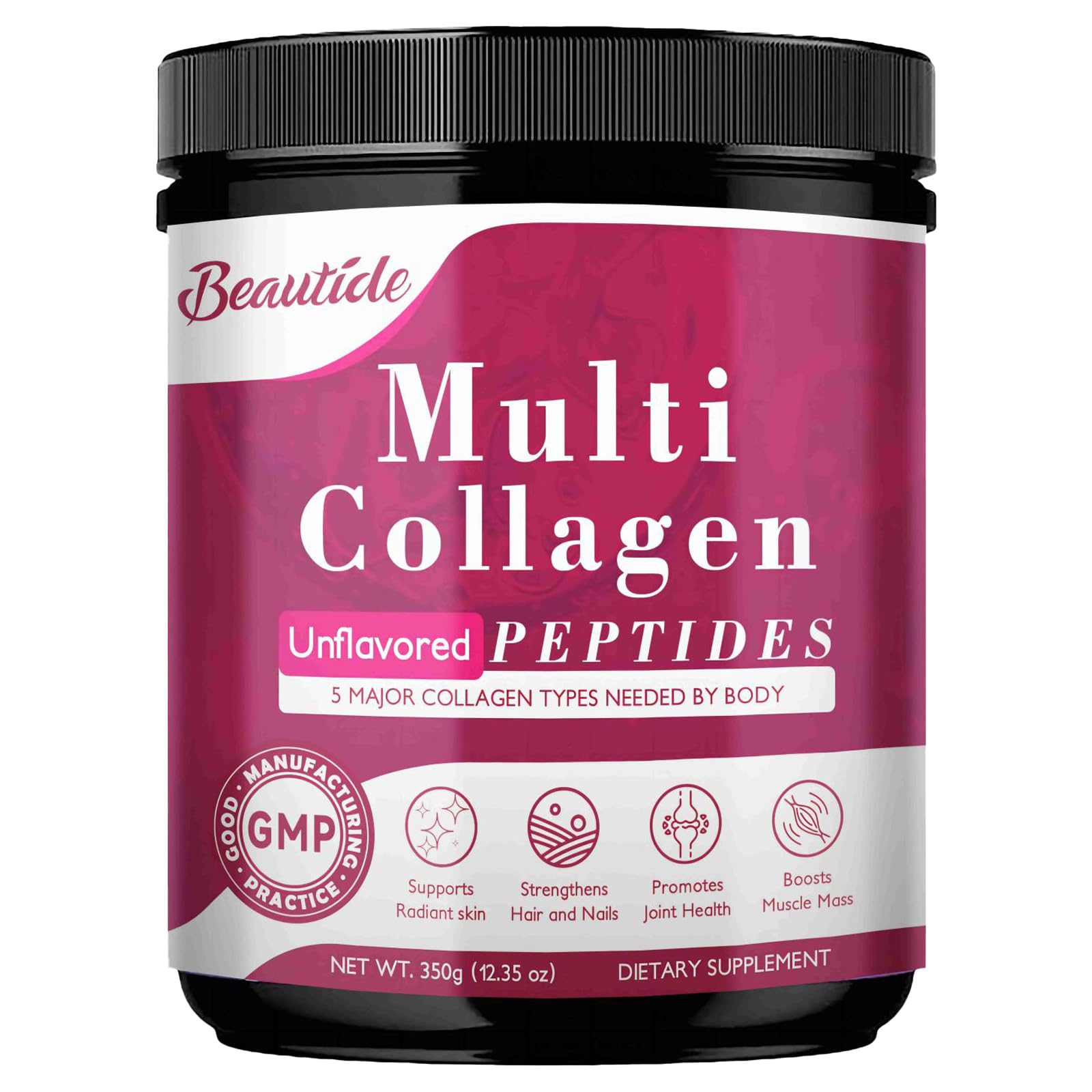BEAUTIDE Multi Collagen Peptides Powder for Women, Hydrolyzed Collagen Powder with Vitamin C, Hyaluronic Acid, Supports Skin, Hair, and Nail - Unflavored, Keto & Sugar-Free, 35 Servings
