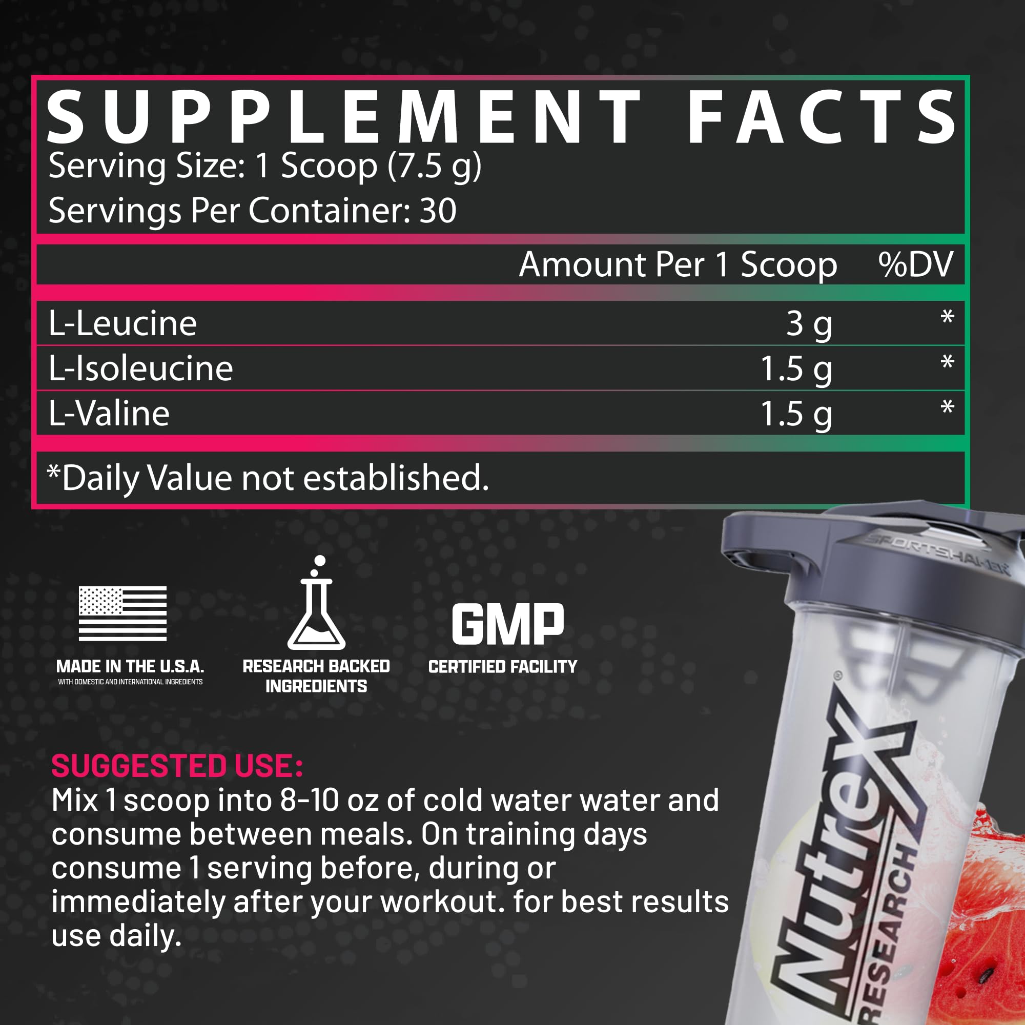 Nutrex Research - BCAA Powder 6000 Amino Acid - 6 Grams of BCAAs Amino Acids Supplement for Post Workout Recovery & Muscle Growth - Amino Energy Workout Recovery Drink (Watermelon - 30 Servings)