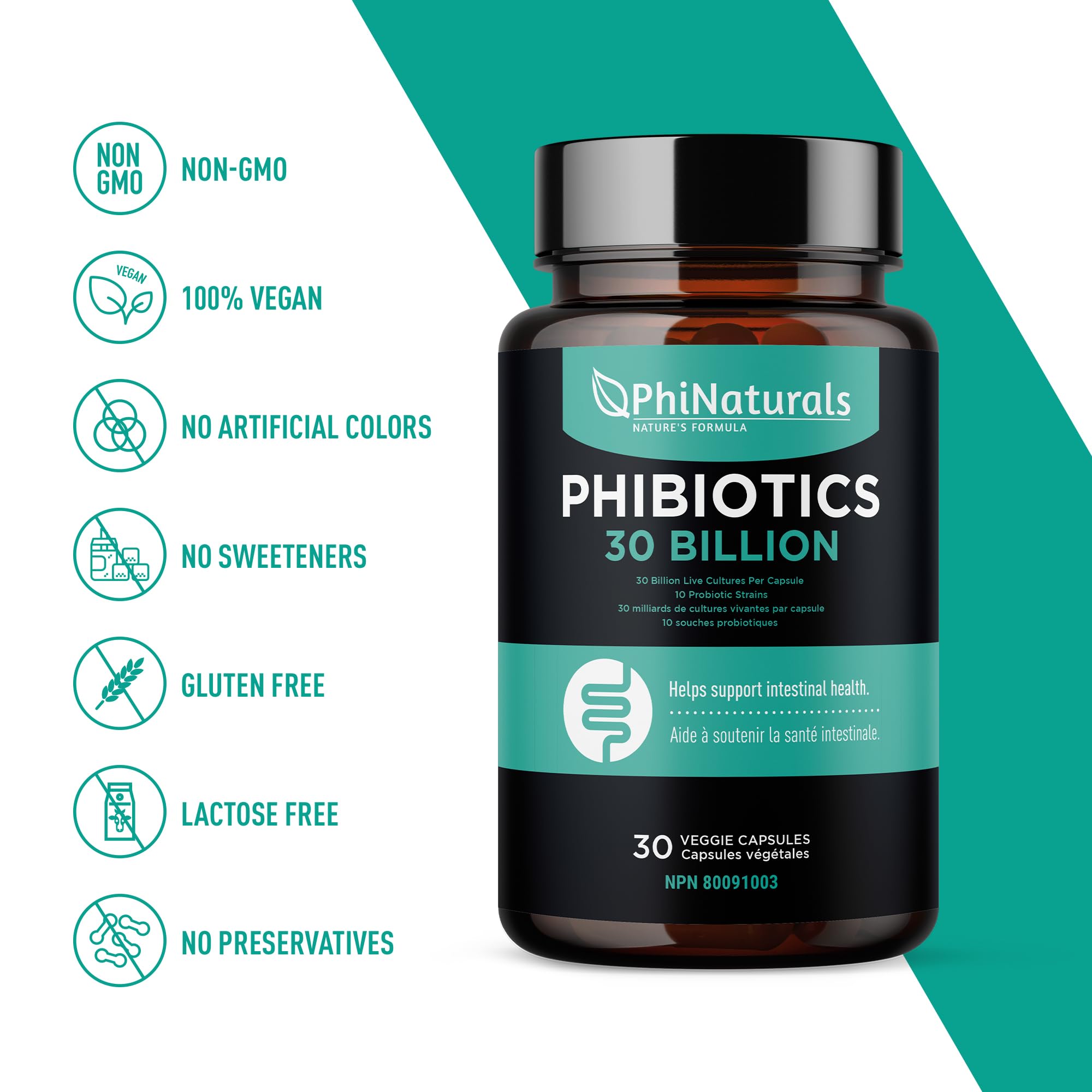 High Potency Probiotics 10 Strains – 30 Billion CFUs – [30 Vegan Capsules] Digestive Health Supplement for Men & Women – Shelf-Stable Lactobacillus Acidophilus Bifidobacterium – Immune Support