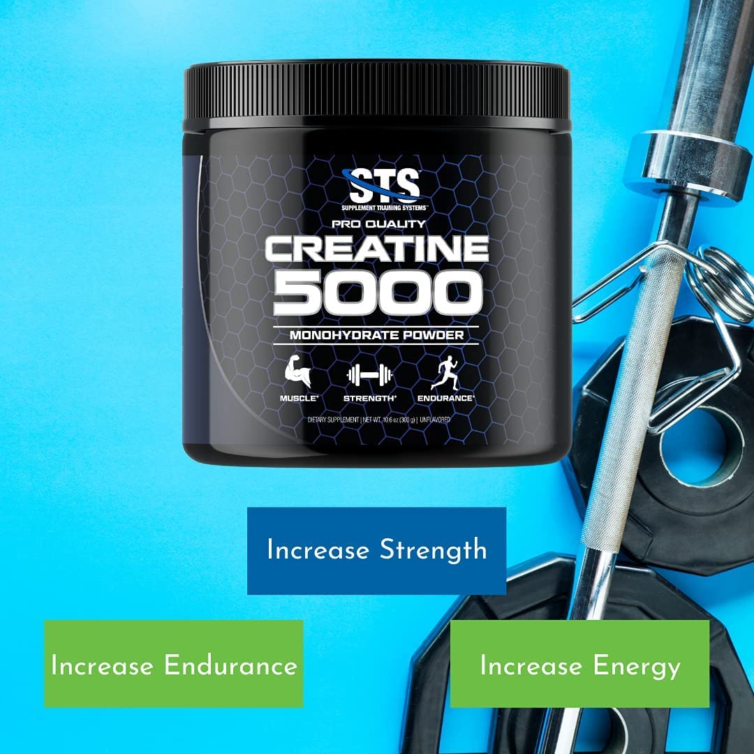 STS Creatine 300 Grams - 100% Pure Raw Creatine Monohydrate Powder, Pre-Workout, Post-Workout, Build Muscle and Stamina - 60 Servings - with scoop