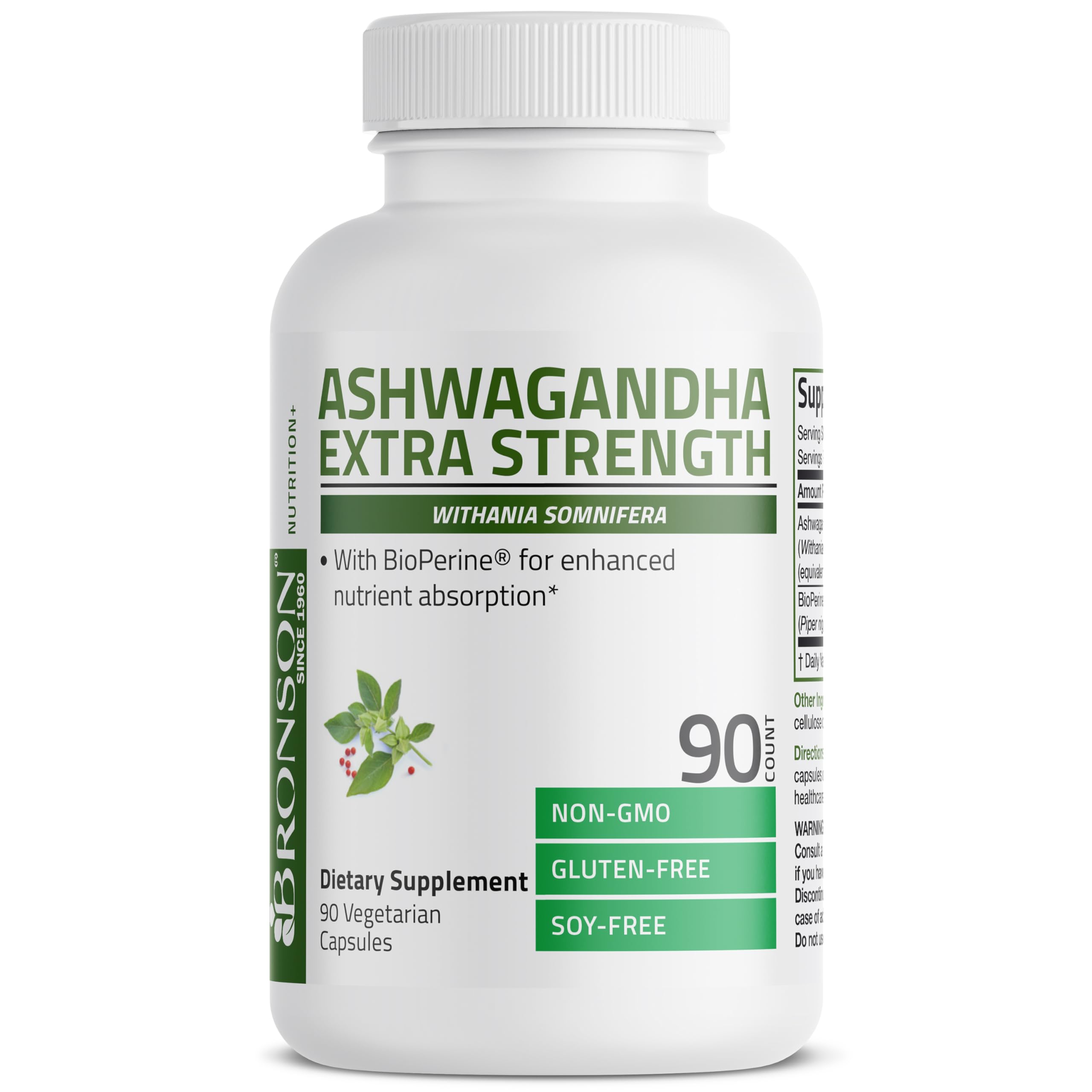 Bronson Ashwagandha Extra Strength Stress & Mood Support with BioPerine - Non GMO Formula, 90 Vegetarian Capsules