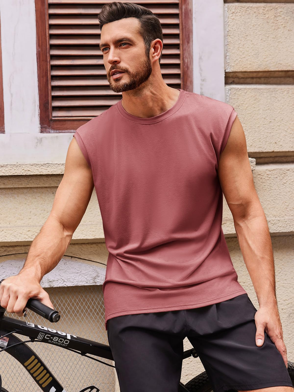 Runcati Men's Sleeveless Tank Tops Crewneck Casual Workout Gym Cut Off Muscle Fit T Shirt Wine Red