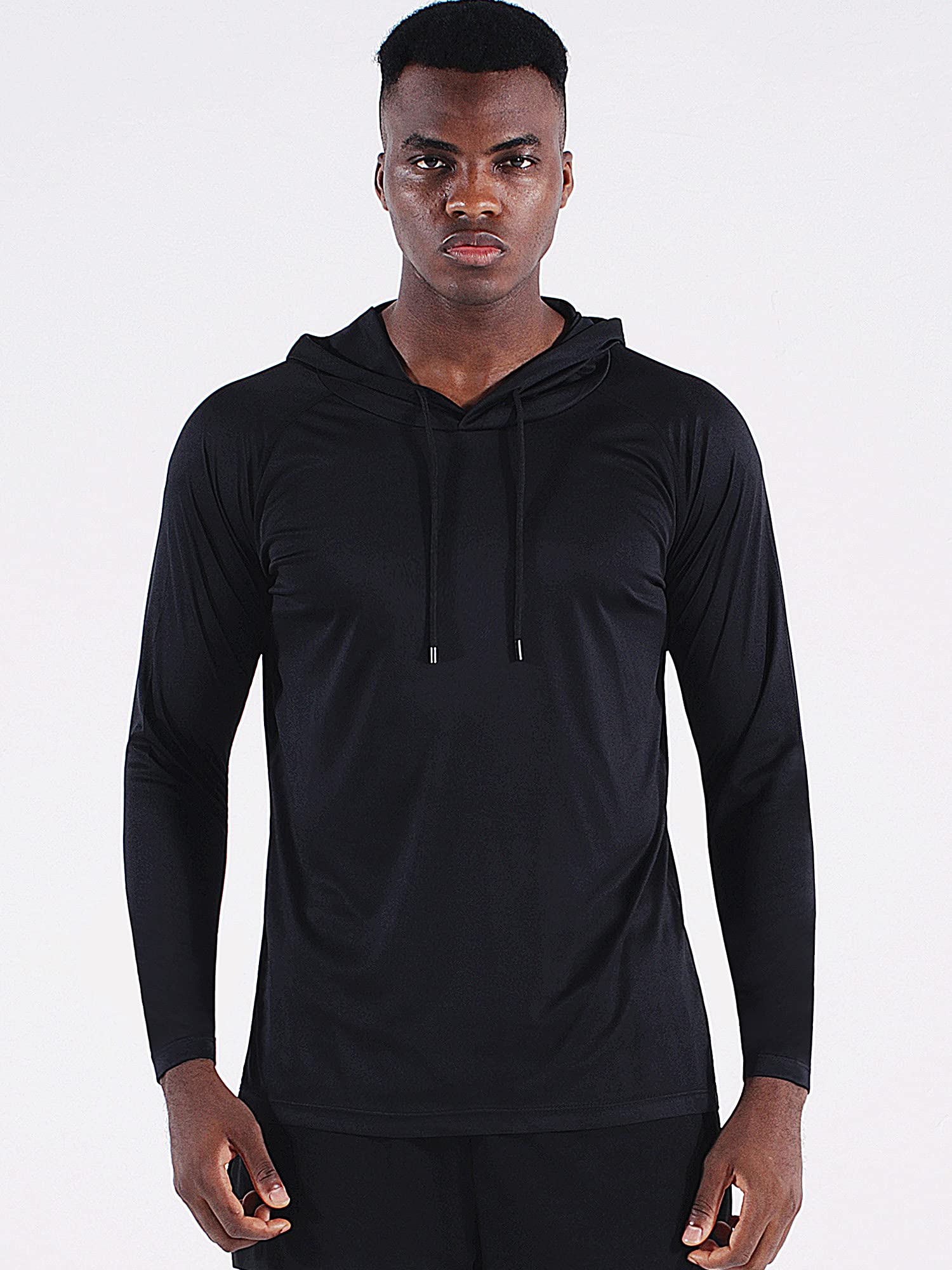 CADMUS Men's Workout Long Sleeve Fishing Shirts UPF 50+ Sun Protection Dry Fit Hoodies,1 Pack,096,Black,XXX-Large