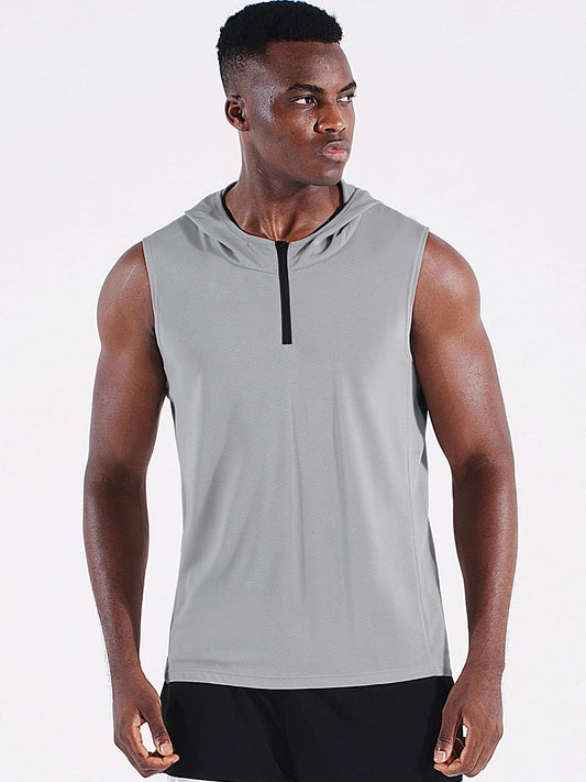 NELEUS Men's Running Tank Tops Sleeveless Athletic Workout Shirts with Hoods and Zipper,3 Pack,5099,Black/Grey/Navy Blue,L