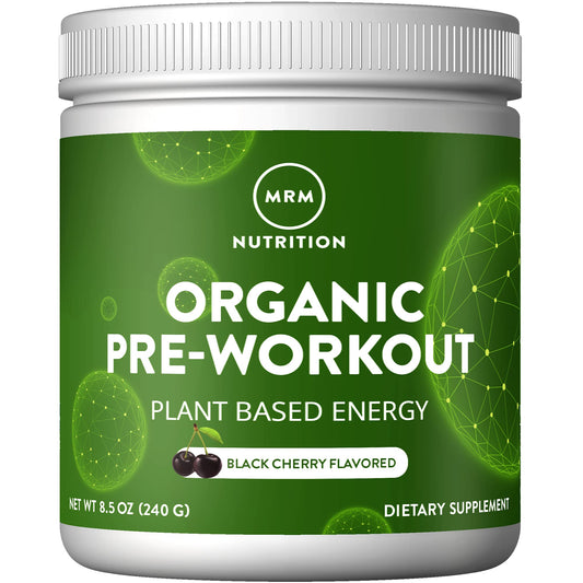MRM Nutrition Organic Pre-Workout Powder | Black Cherry Flavored | Superfoods + 150mg Natural Caffeine + adaptogens | Clean energy + Focus| Healthy blood flow | Vegan + Non-GMO | 20 servings