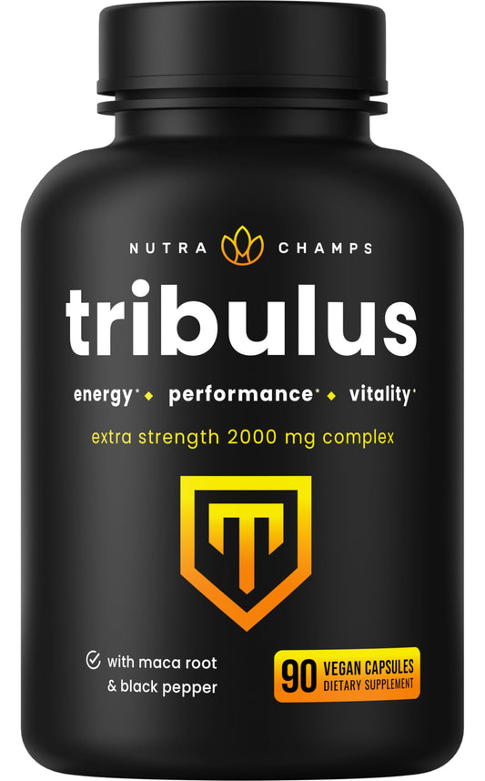 Tribulus Terrestris for Men | 2000mg Supplement Booster for Energy, Vitality, Stamina & Performance | Extra Strength Saponins | Maca & Black Pepper Extract for Enhanced Absorption | 90 Vegan Capsules