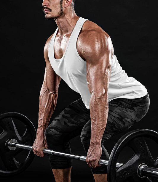 Boyzn Men's Dry Fit Y-Back Muscle Workout Tank Tops Gym Muscle Tee Athletic Training Gym Tank Top Fitness Bodybuilding Sleeveless T Shirts White-XL