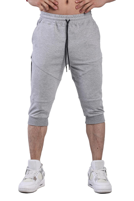 FIRSTGYM Mens 3/4 Tapered Fit Jogger Pants Casual Workout Gym Capris Jogger Shorts Light Grey