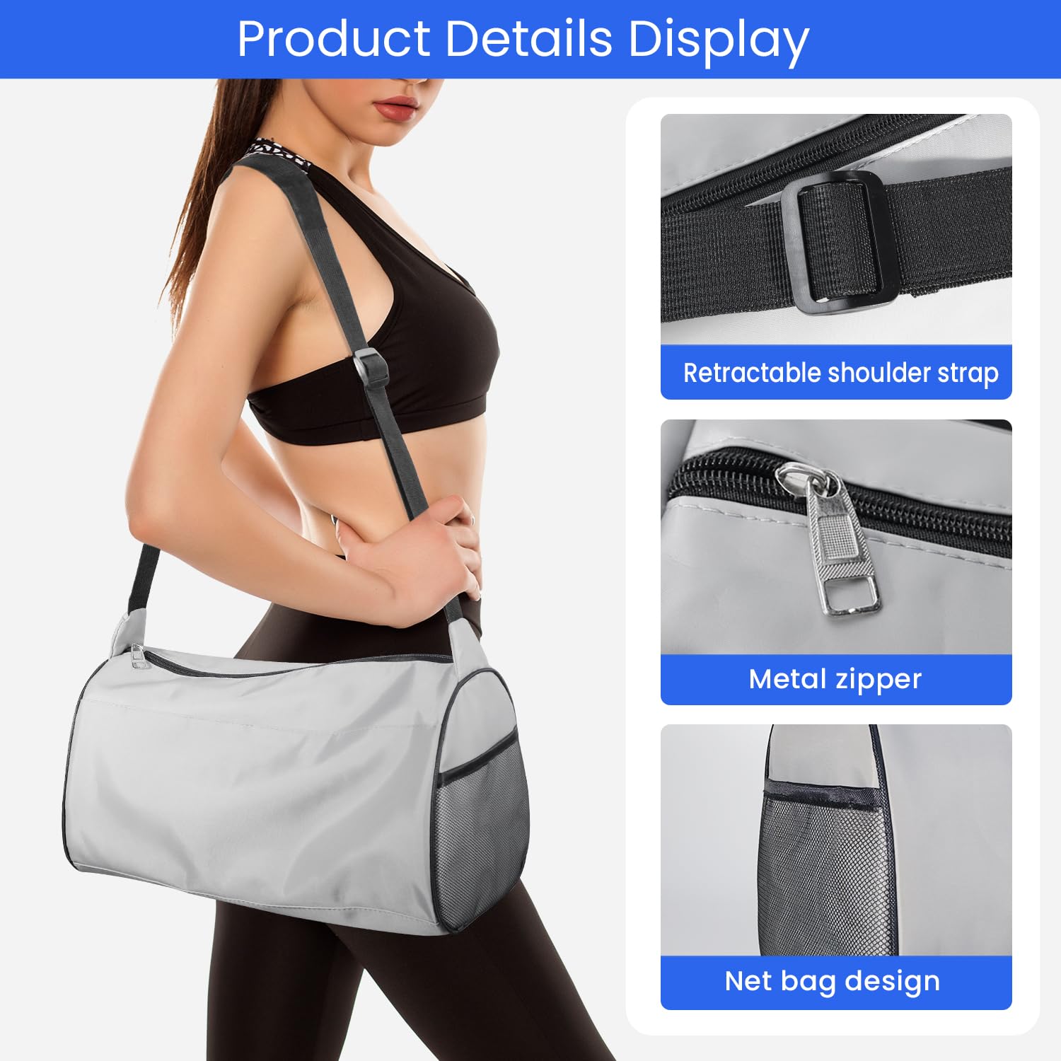C&F BOGMOST Small Gym Bag for Travel & Duffel - 15 Inch Lightweight Carry On Bag for Men & Women, Mini Duffel Bag,Perfect for Sports, Weekend Trips, and Overnight Stays, Grey