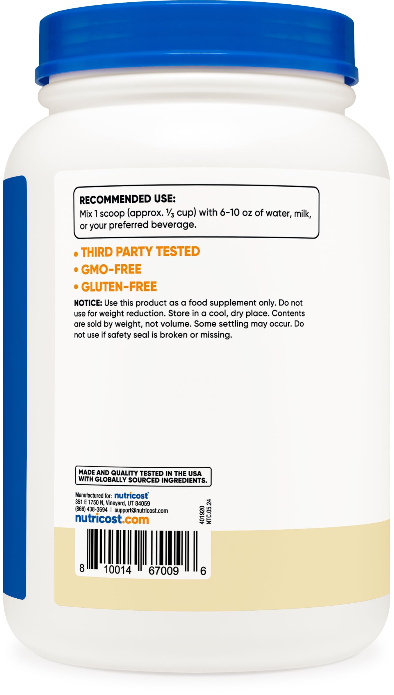 Nutricost Casein Protein Powder 2lb Vanilla - Micellar Casein, Gluten Free, Non-GMO