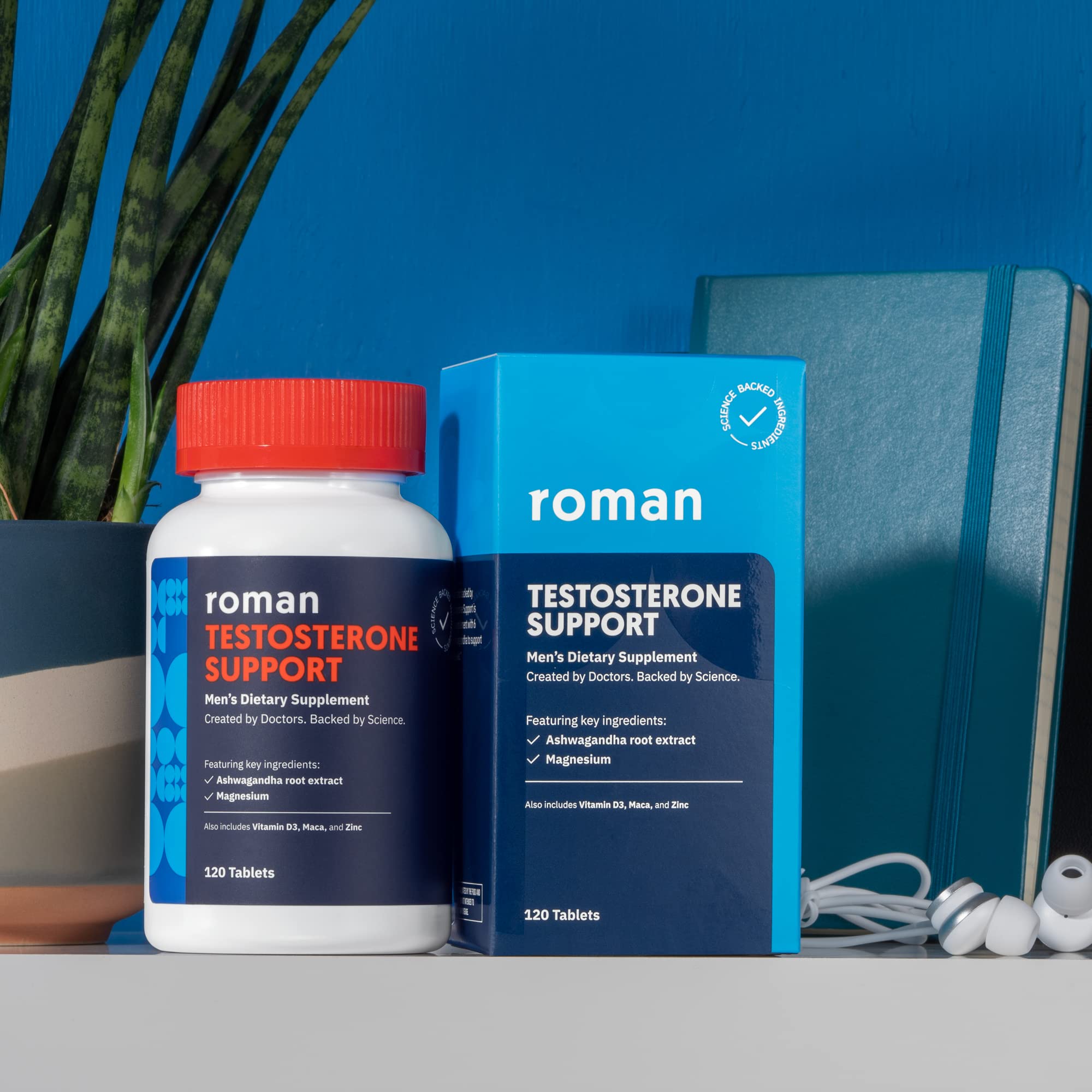 ROMAN Testosterone Support | Daily Nutritional Supplement with Ashwagandha & Magnesium | (120 Tablets)