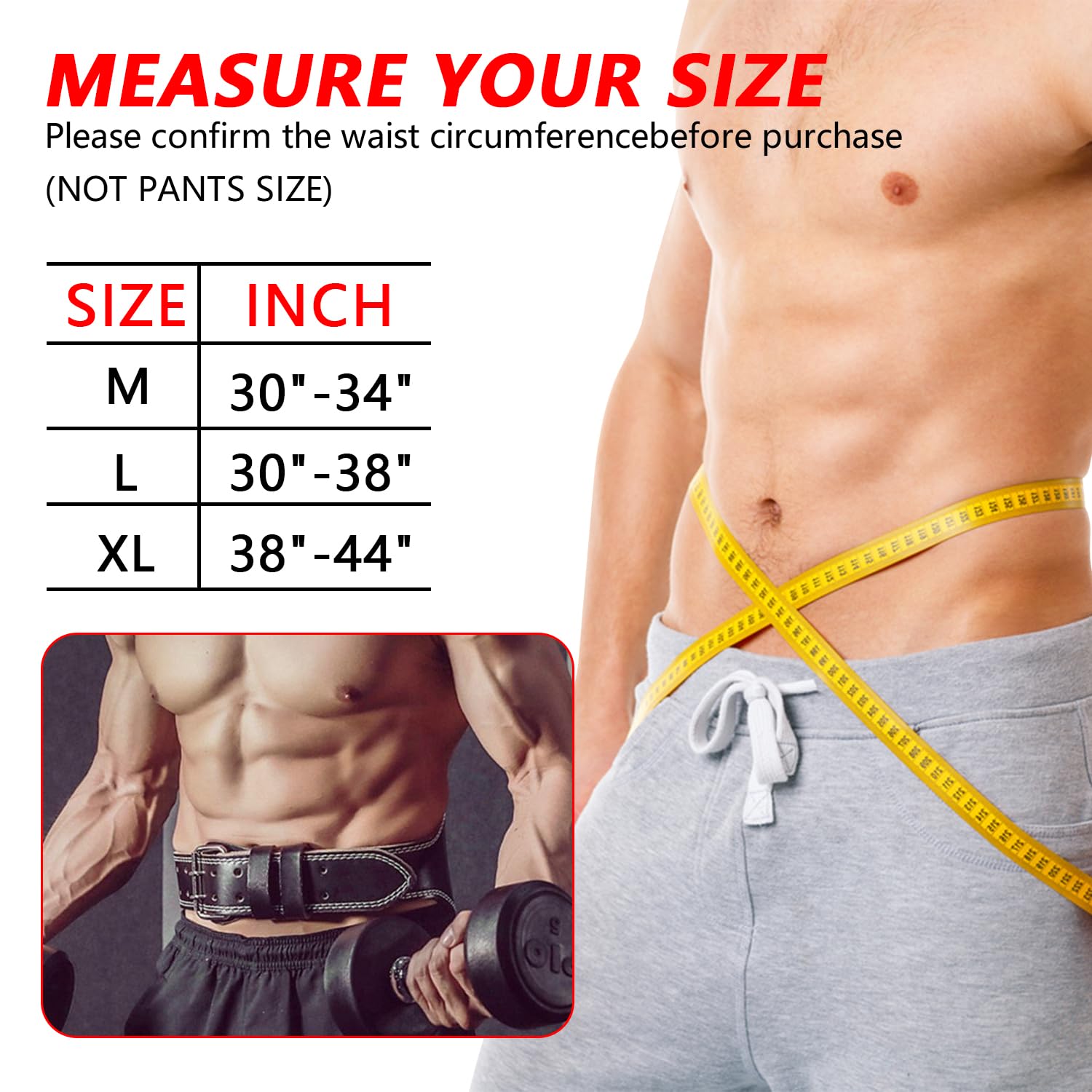Leather Weight Lifting Belts for Men, Gym Belt for Weight Lifting, Lower Waist Back Support for Powerlifting Weightlifting Heavy Duty Workout Strength Training Bodybuilding Cross Training (M, Black)