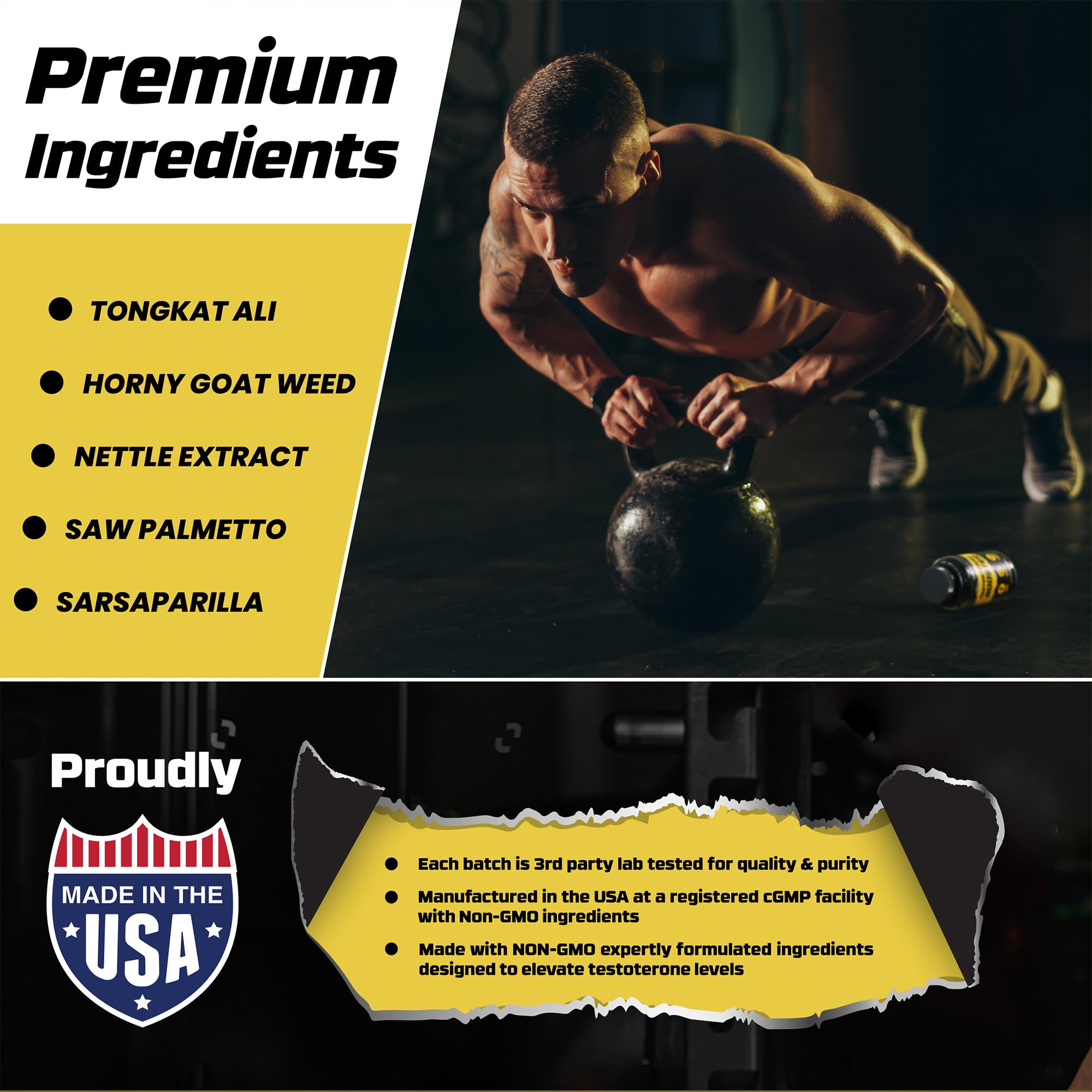 Testosterone Booster - Testosterone Supplement for Men - Male Enhancing Pills for Muscle Growth, Libido, Stamina, Strength - Tongkat Ali Muscle Builder Workout Supplement - Total T Test Boost - 2 PACK