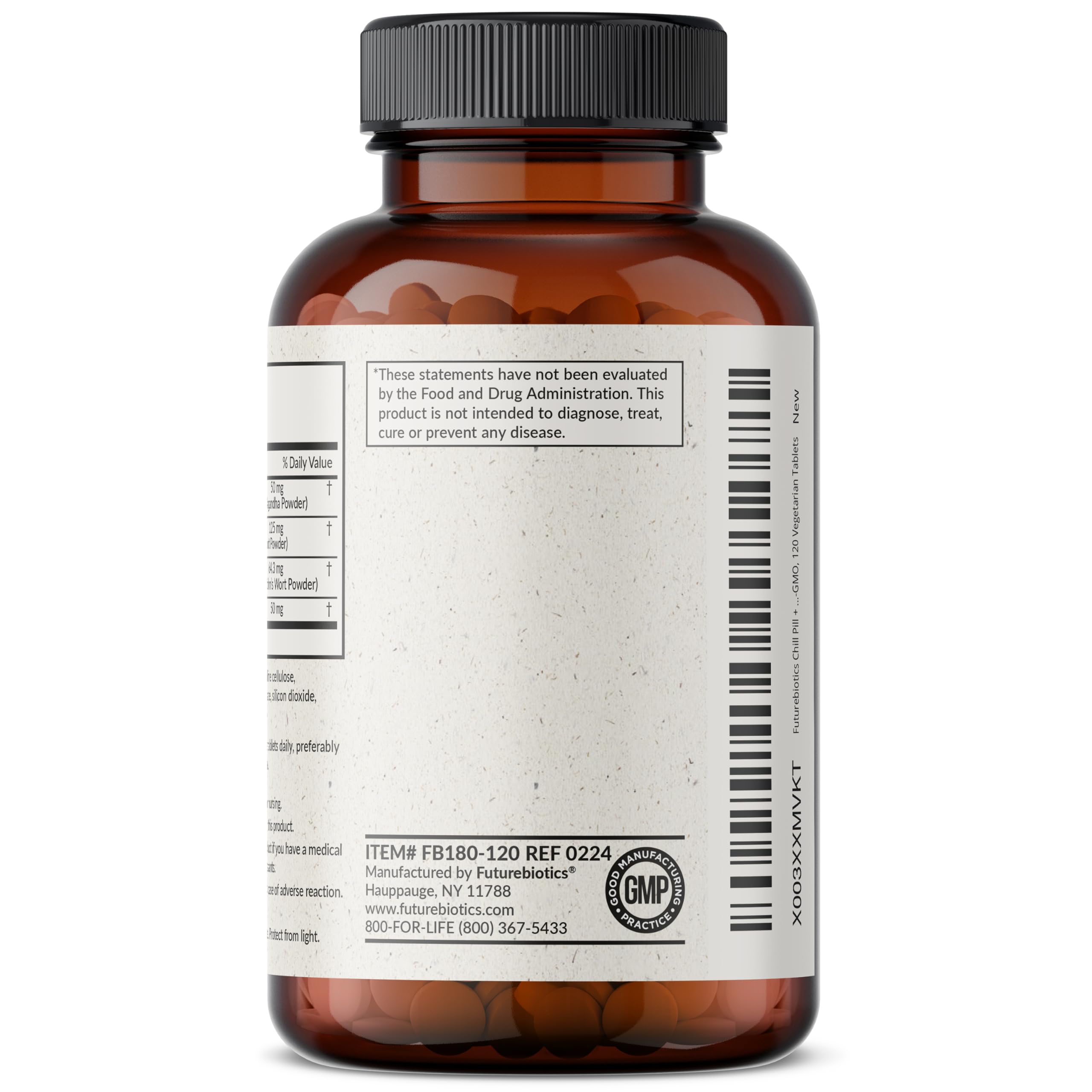 Futurebiotics Chill Pill + Ashwagandha, Rhodiola, St. John’s Wort, & L-Theanine - Non-GMO, 120 Vegetarian Tablets