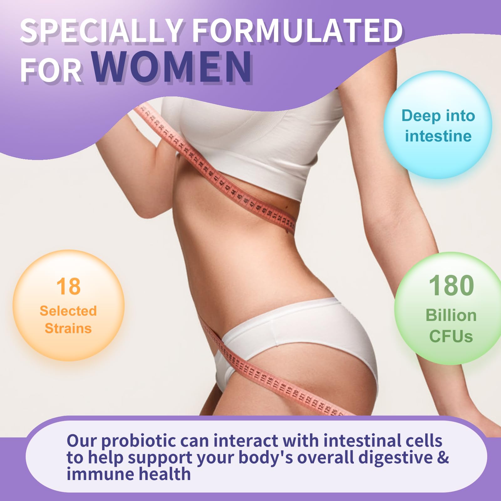 GDME Probiotics 180 Billion CFU 18 Strains Contains Organic Prebiotic Cranberry Probiotic Supplement Digestion Immunity for Women's Health,Non Soy Gluten Dairy Free 90 Vegetarian Capsules