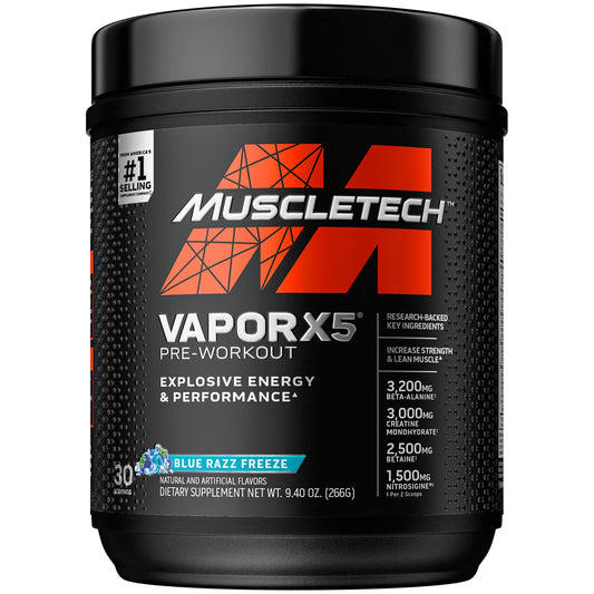 Pre Workout Powder | MuscleTech Vapor X5 | Pre Workout Powder for Men & Women | PreWorkout Energy Powder Drink Mix | Sports Nutrition Pre-Workout Products | Blue Raspberry (30 Servings)-Package Varies