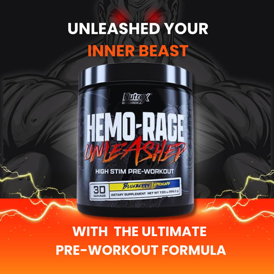Nutrex Research Hemo-Rage Extreme High Stim Pre Workout Powder | Insane Lasting Energy, Focus, Endurance & Pump Booster Preworkout Supplement | Blueberry Lemonade 30 Servings