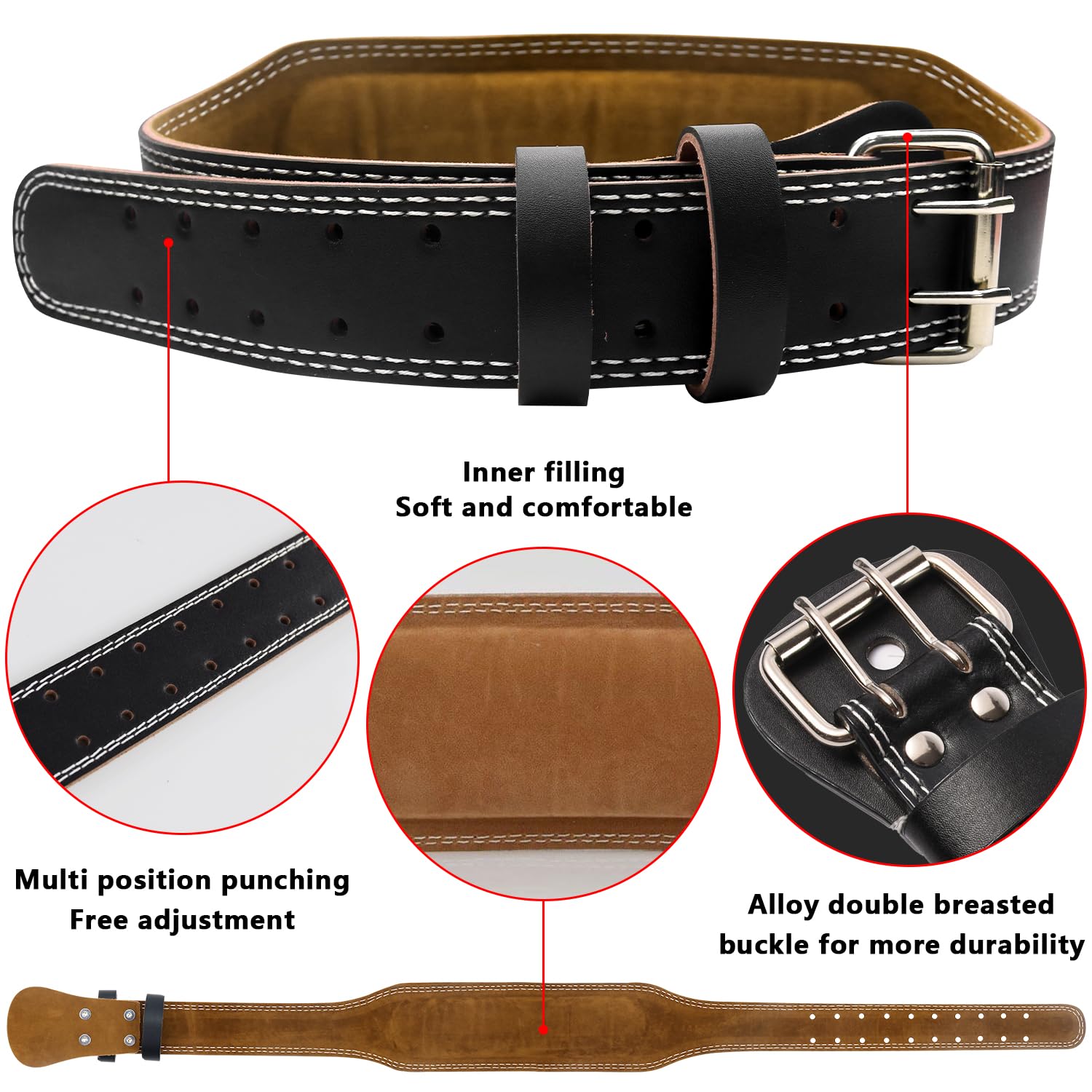 Leather Weight Lifting Belts for Men, Gym Belt for Weight Lifting, Lower Waist Back Support for Powerlifting Weightlifting Heavy Duty Workout Strength Training Bodybuilding Cross Training (M, Black)