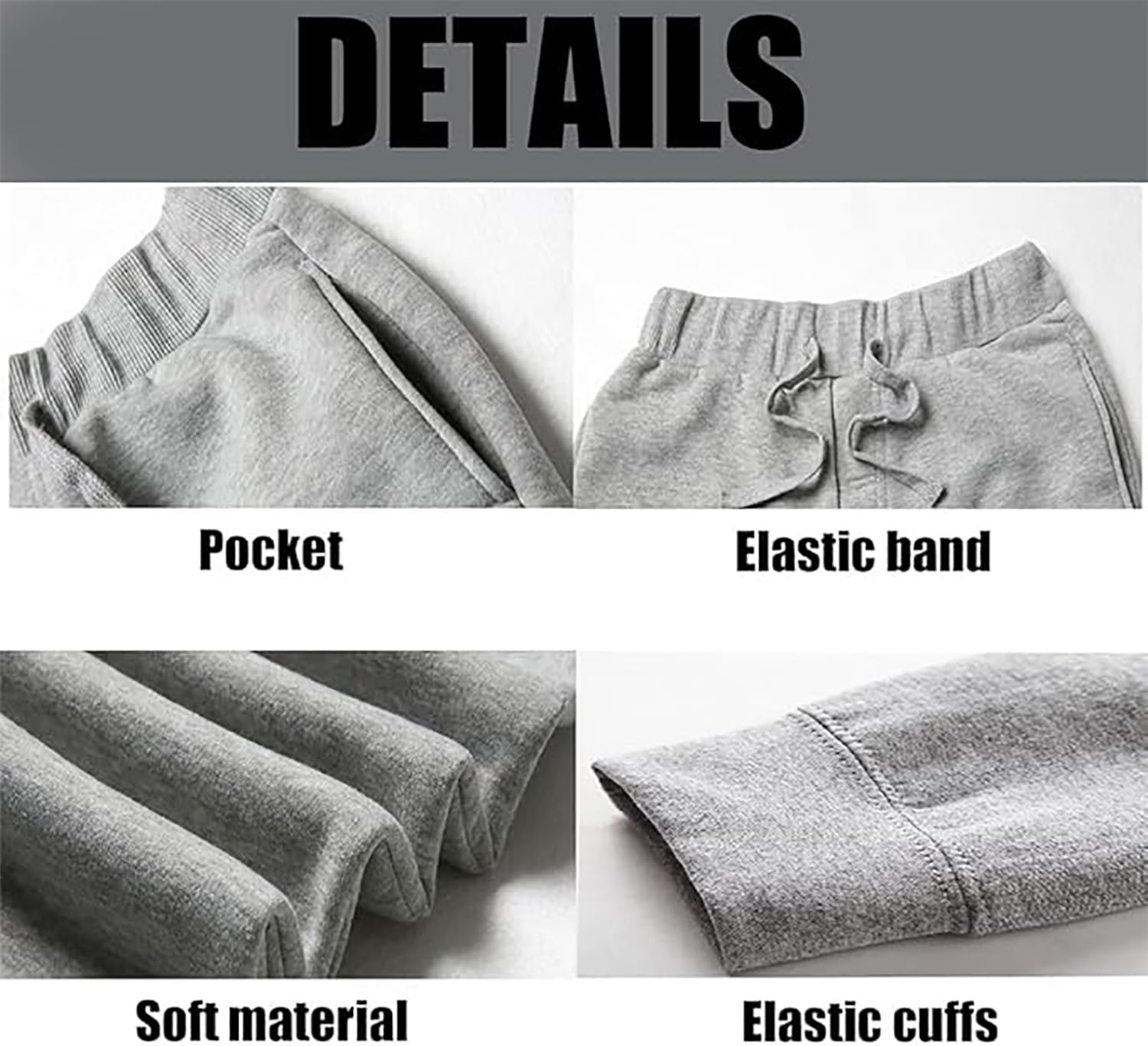 JIHUILAI Black Men's Sweatpants Fleece Active Workout Jogger Sweatpants for Men Running Gym with Pockets XL